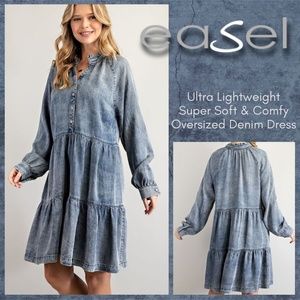 EASEL Ultra Lightweight Super Soft Stone Wash Denim Dress Oversized Comfortable